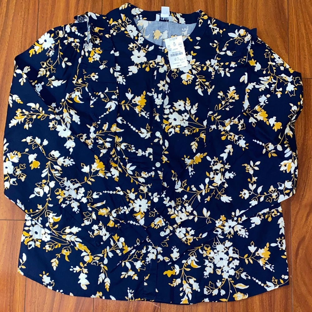 🌻 J. Crew Factory Floral Blouse in Navy and Yellow NWT🌻